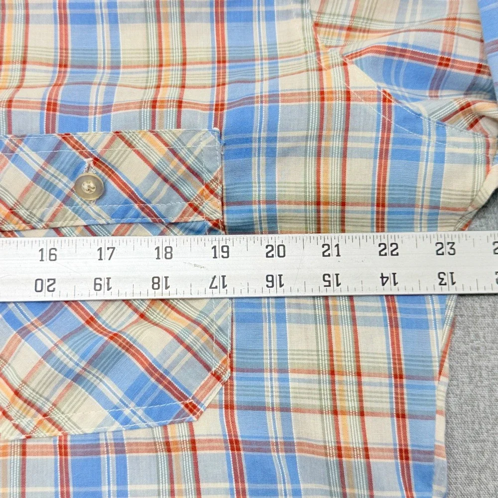 Vintage Levis 1980 USA Olympic Games Plaid Button Down Shirt Mens XL Blue Orange